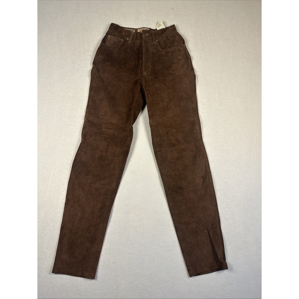 Vintage Exp Jeans By Express Suede Leather Pants W 1/2 High Rise Chocolate Brown - Picture 1 of 8